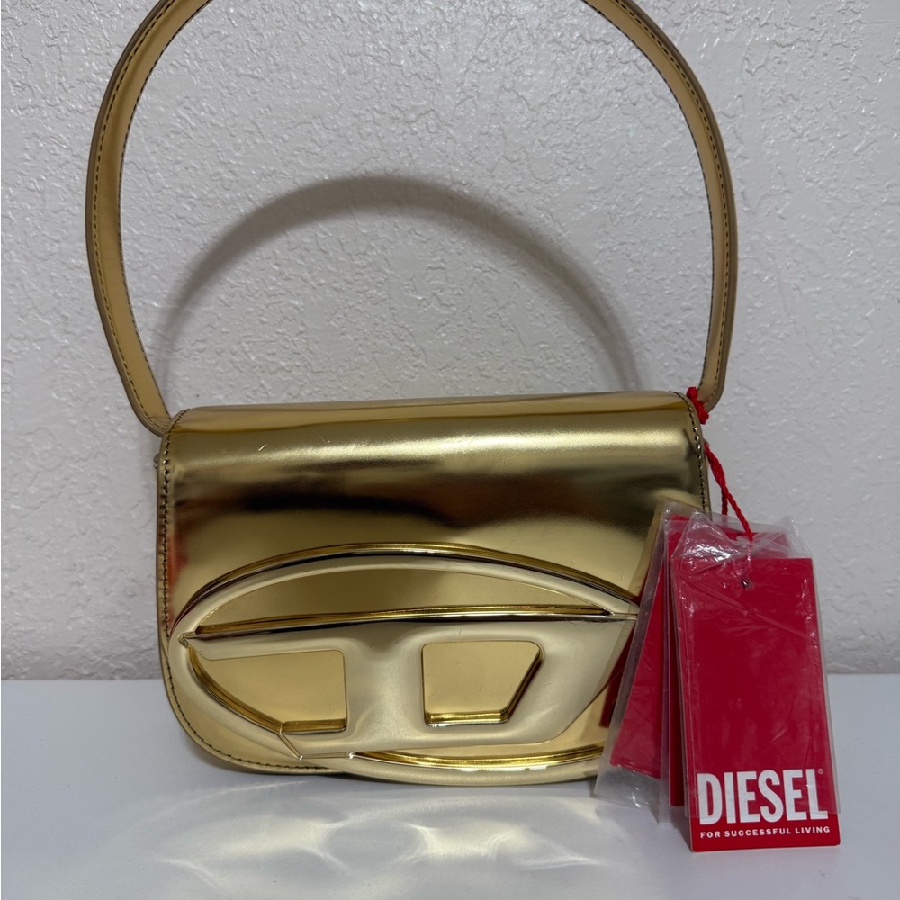 Diesel 1DR  Shoulder Bag in Mirrored Gold Leather.